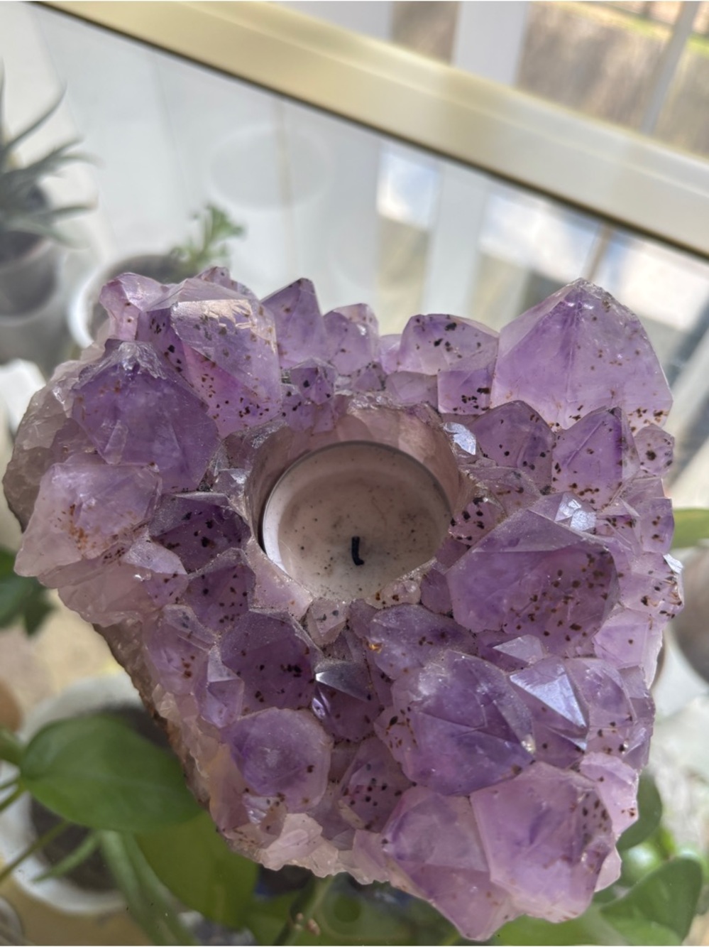 Purple Amethyst Tealight Candle Holder - Natural Crystal Accent